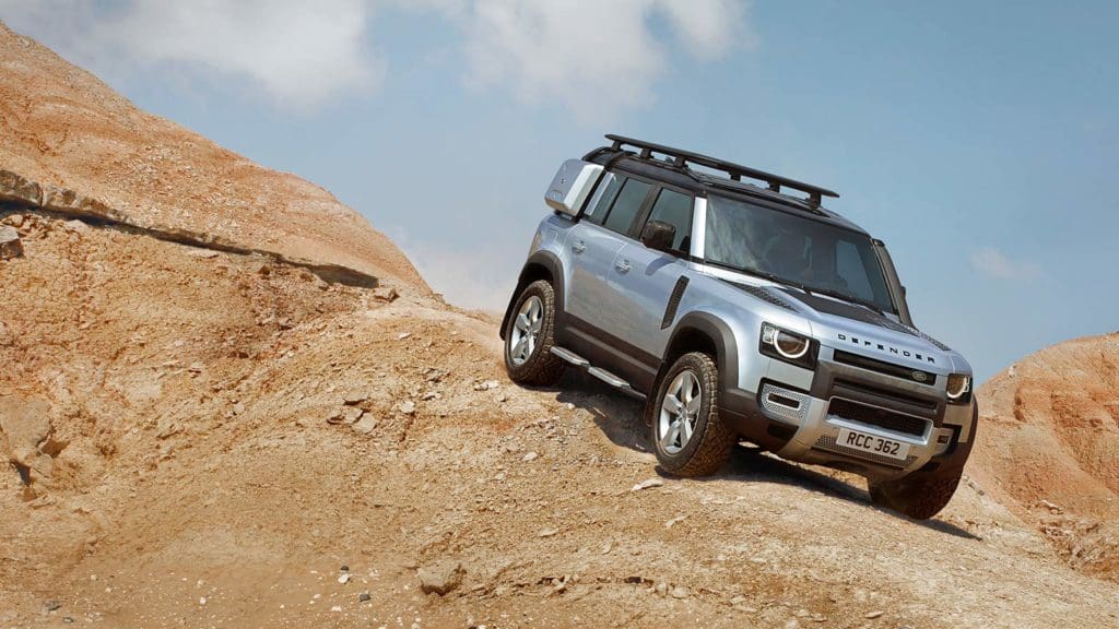 Land rover defender on a hill